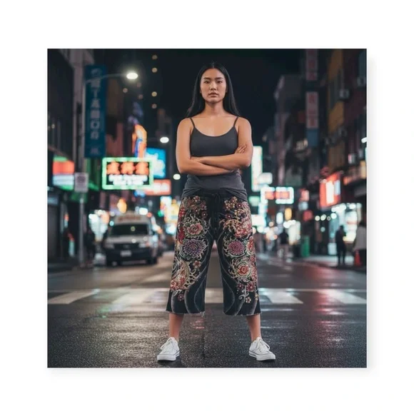 Rare: Y2K Lucky Brand ❀ Embroidered Asian Koi Butterfly Sweatpants ❀ Black ❀ L - Picture 1 of 16